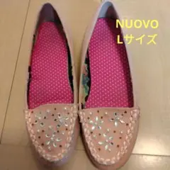 NUOVO ビーズビジュジュー装飾 ピンク フラットシュズパンプス L中古のサムネイル