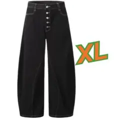 ブラックワイドデニムパンツバギーパンツ ゆったりボタン多めおしゃれ　XL