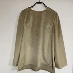 ハンドメイド　トップス　ベージュ　人工スウェード　無地