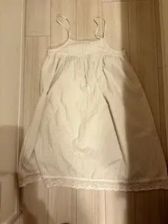 サマンサモスモス　キャミワンピース　ストライプ　白　裾レース　ペチコート付き