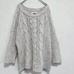 ロフト ケーブルニット クルーネック 長袖 生成 L 綿 羊毛 デート