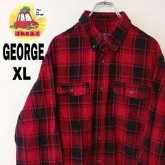 USA古着　GEORGE ネルシャツ　XL レッド　ブラック　チェック