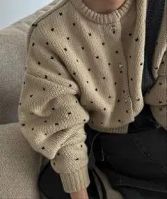 heart dot reversible knit cardigan
