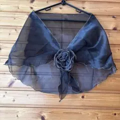 黒 シフォンショール 花モチーフ付き