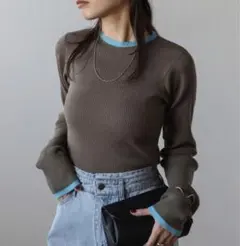 BONJOUR SAGAN 配色デザインリブニット　ブラウン