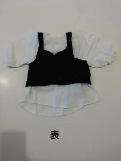 petit main 黒と白のレイヤードトップス