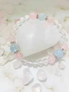 天然石 パワーストーン ブレスレット ピンク ブルー 水晶