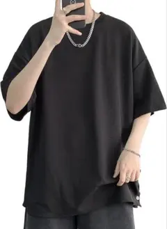 Tシャツ 黒 3XL 無地 シンプル 大きめ ボタン インポート メンズ 半袖