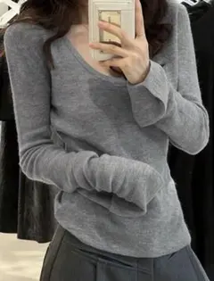 SHEIN Uネック 長袖ニット