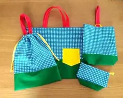 【オーダー受付中】ハンドメイド♡裏も可愛い！入園入学グッズ　(青チェック)