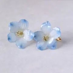 本物のお花のイヤリング　デルフィニウムドライフラワー使用　ブルー系カラードレスに