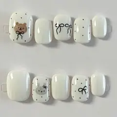クマとリボンのネイルチップセット