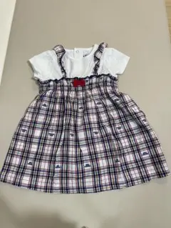 ミキハウス チェック柄ワンピース（赤いリボン付き）