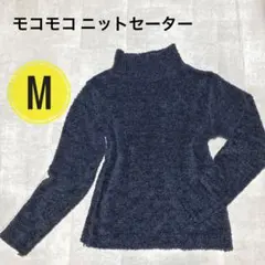 ハイネック 黒 モコモコ セーター Mサイズ レディース トップス 冬／495