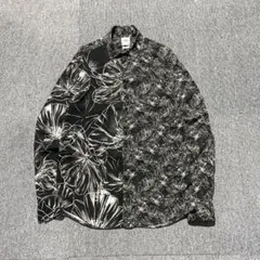 ZARA モノクロ 総柄 花柄 長袖シャツ ブラック レーヨン モノトーン