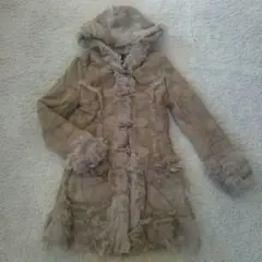 新品Mダッフル型パッチワーク総ラム本革コート羊ベージュ ムートン本皮リアル