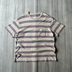 GAP マルチボーダー ポケット Tシャツ クルーネック 半袖 ベージュ L
