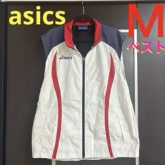 asics ナイロンジャケット ホワイト/ネイビー/レッド　ベスト　　Ｍ