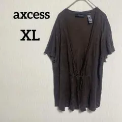 axcess【XL】レディース　半袖チュニック カーディガン ブラウン