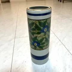 美品 九谷焼 吉田屋写し 角福 筒型花瓶 草花文様 金彩 伝統工芸 昭和 