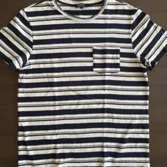 A.P.C. ネイビー/ホワイトストライプ Tシャツ M