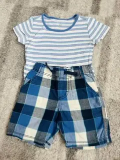 GAP 青系ストライプTシャツとチェックショーツセットのサムネイル