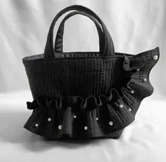 フリル付きヌビトートバッグ　2way ブラック　ヌビバッグ　ハンドメイド フリル付きヌビトートバッグ 2way ヌビバッグ ブラック ハンドメイド