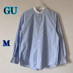 GU ジーユー ストライプ バンドカラーシャツ リラックスフィット M 春物
