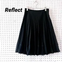 リフレクト プリーツスカート シフォン切替 レース装飾 ミモレ丈（M）ブラック