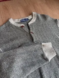 90s ラルフローレン ヘンリーネックニット ヘリンボーン柄 USA製