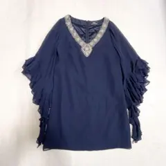 グレースコンチネンタル　ビジュ付き シルクブラウス　チュニック　フリル袖　36