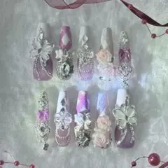 ピンクチェックワンホンネイル°・*:.。#量産型#ワンホン#ロングネイル