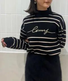 eimy istoire クラシックボーダーニットトップス ブラック