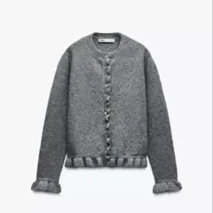 ZARA フリルトリム ニットカーディガン