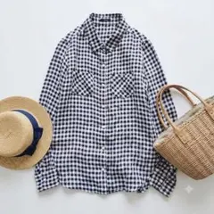 cheztoi　リネン　麻　ギンガムチェック　長袖　シャツ　ブラウス　シェトワのサムネイル