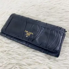 良品　PRADA　プラダ　長財布　ブラック　ナッパレザー　ロゴ　ゴールド