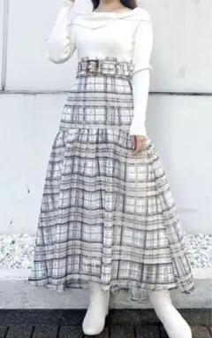 【MERCURYDUO】カラーチェックティアードドッキングワンピース