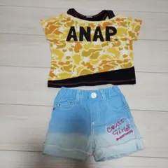 ANAP 肩出し迷彩柄Tシャツ　デニムショートパンツセット 100cm