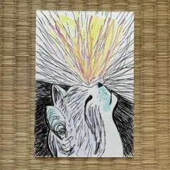 手描きイラスト 原画 猫 光 動物 一点もの