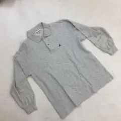 Black & White 刺繍ロゴ 長袖ポロシャツ グレーL
