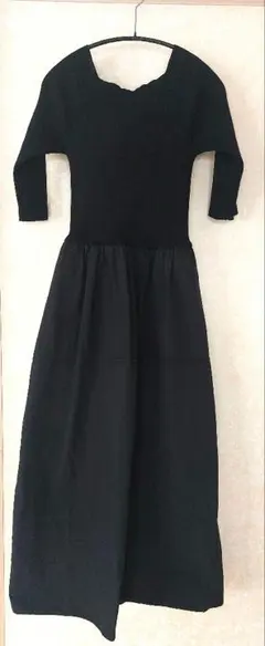 スクエアネックニットコンビコクーンワンピース