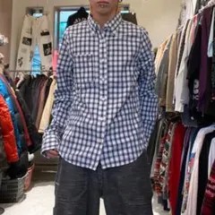 アバクロ L ボタンダウン オーバーサイズ 長袖ギンガムチェックシャツ cboy