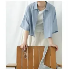 ドットボタンシアーシャツ　ブルーのサムネイル