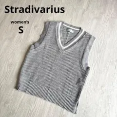 【ストラディバリウス】チルデンニットベスト スクール風 グレー Vネック S