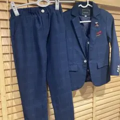 卒園式　フォーマル　結婚式　ネイビー チェック柄 ジャケット パンツ セット