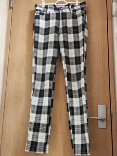BACK NUMBER 裏起毛チェック柄スキニーパンツ ブラック×ホワイト