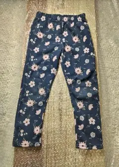 花柄ネイビー長ズボン　裏起毛　110