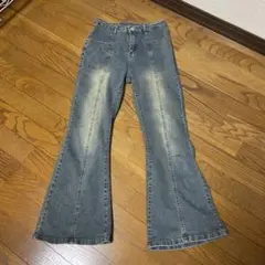 ダークブルー フレアデニムパンツ