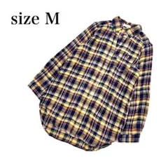 フランネルシャツ　ネルシャツ　チェック柄　綿100％　ロールアップ　イエロー　M