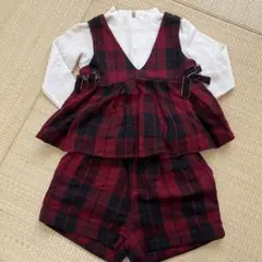 赤と黒のチェック柄 ジャンパースカートセット